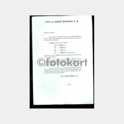 1960 Yapı Kredi Bankası İkramiye Planı Mektubu
