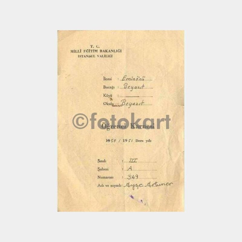 1950-51 Dönemi Öğrenci Karnesi