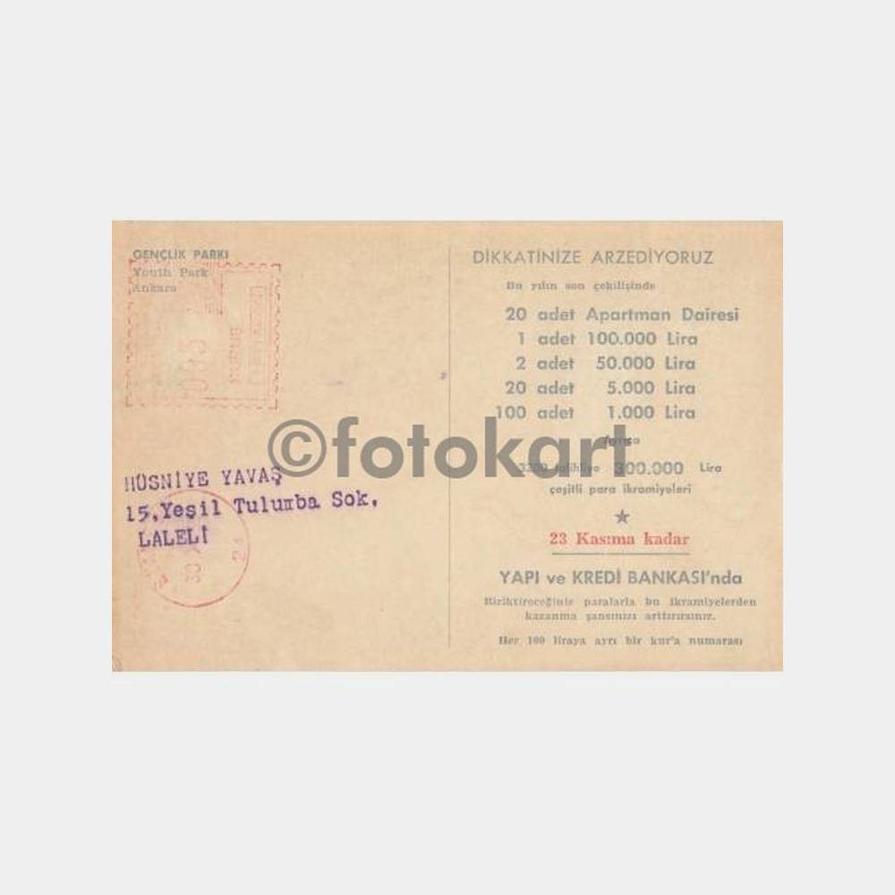 1964 Yapı Kredi Bankası Postadan Geçmiş İkramiye Kartı - Görsel 2