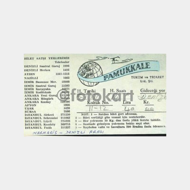 1971 Denizli Pamukkale Turizm Otobüs Bileti