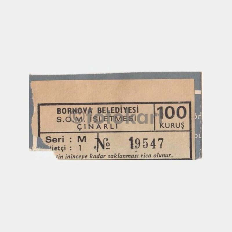 1970 İzmir Bornova Belediyesi Otobüs Bileti