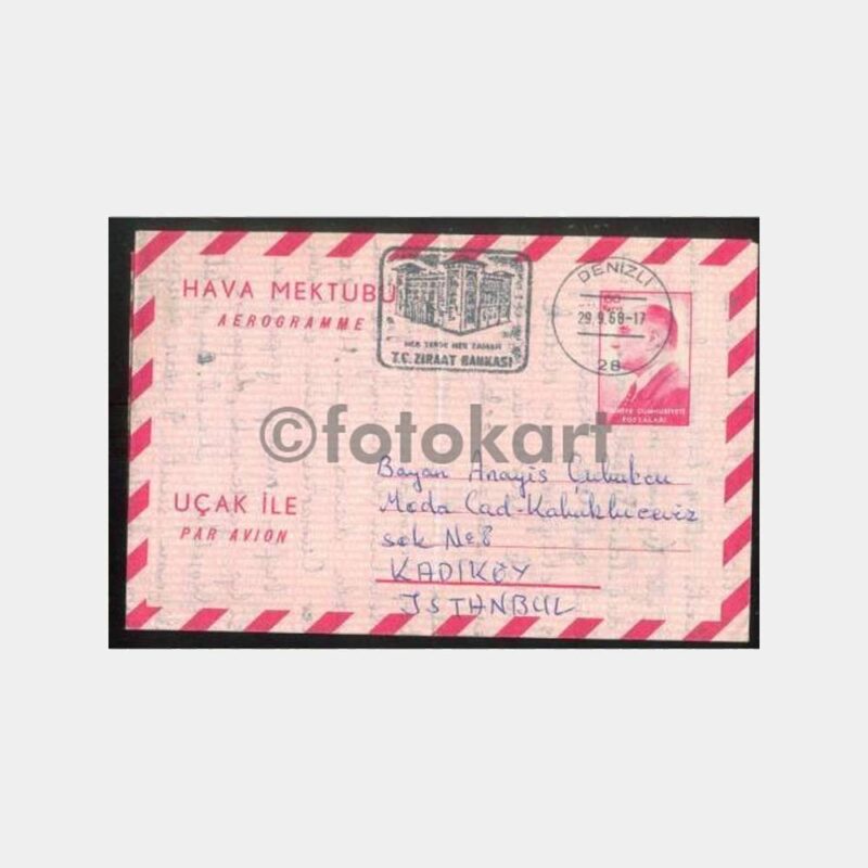 1968 Denizli Aerogramme Yazılı Hava Mektubu