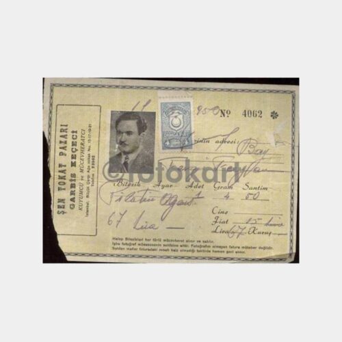 1950 Kapalıçarşı Tokat Pazarı Kuyumcu Makbuzu