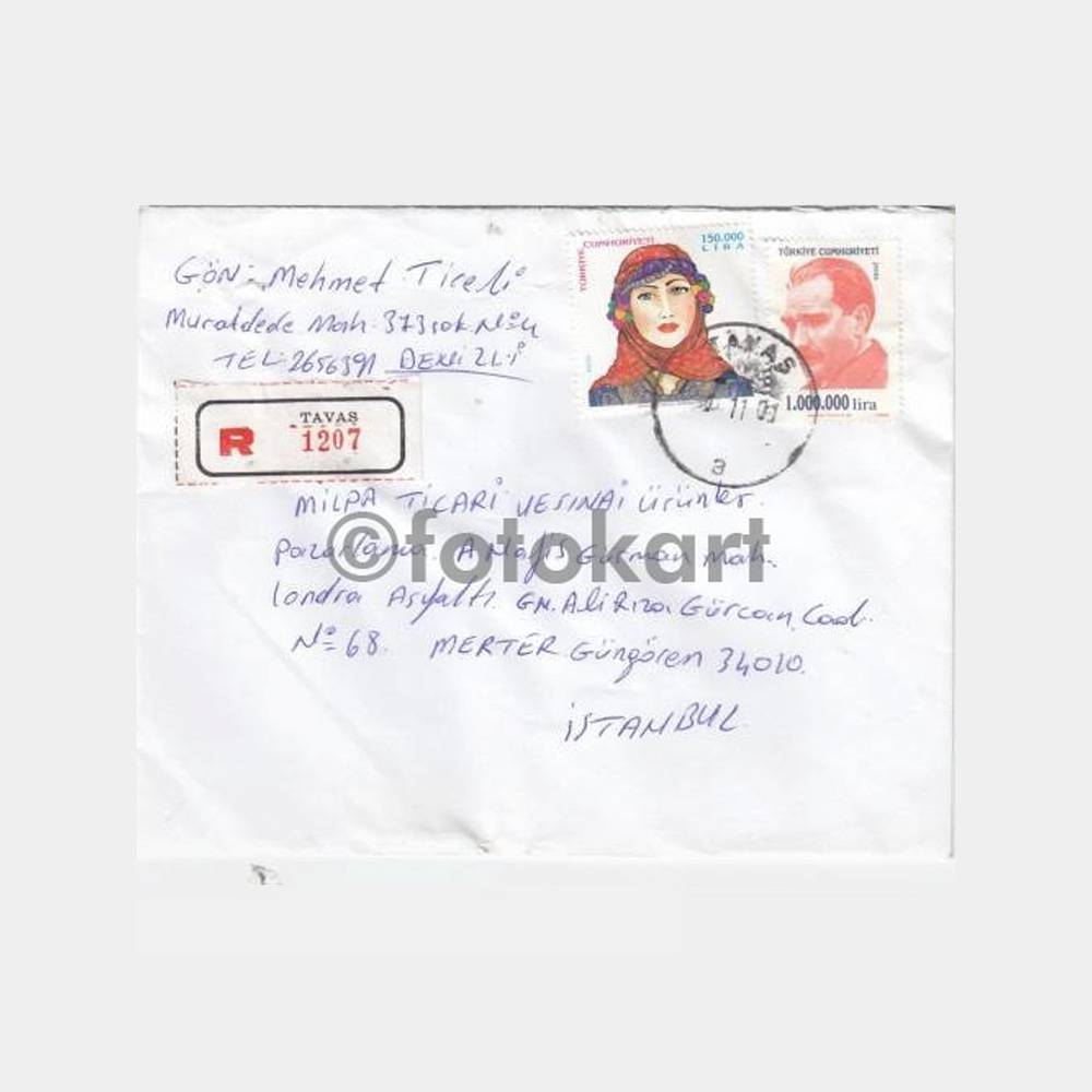 2001 Denizli Tavas Posta Damgalı Zarf