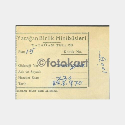 1970 Yatağan Birlik Otobüs Bileti