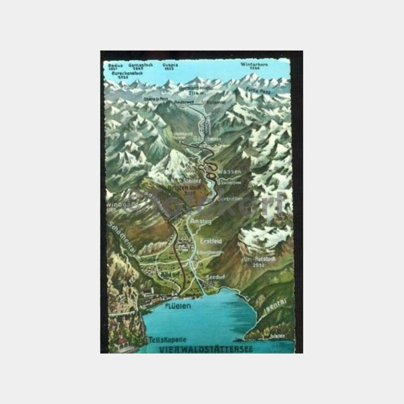 1950 İsviçre Alp Dağları Harita Kartpostal