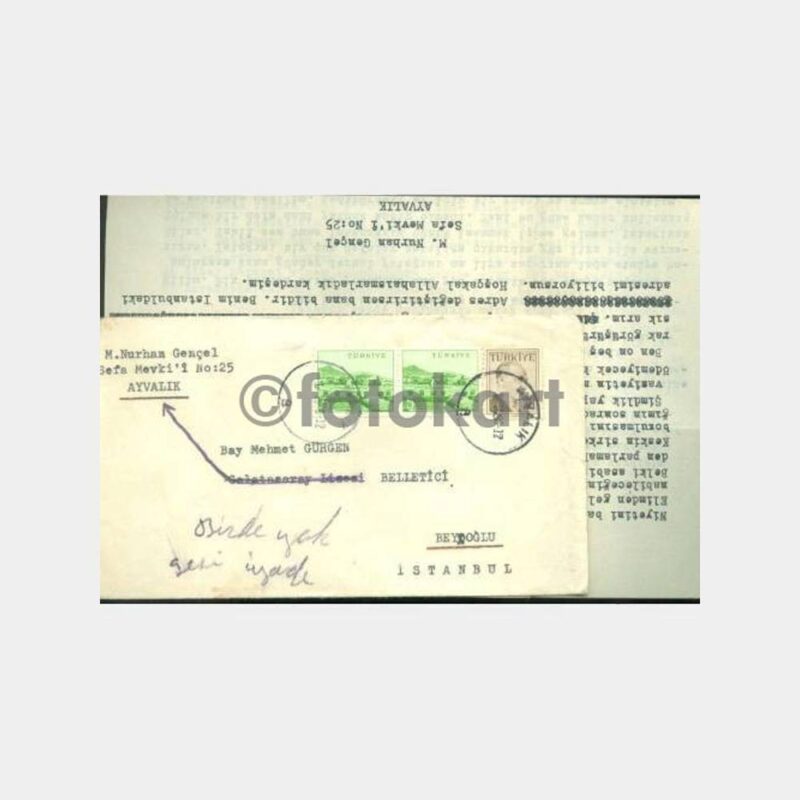 1956 Ayvalık Damgalı Zarf Mektup