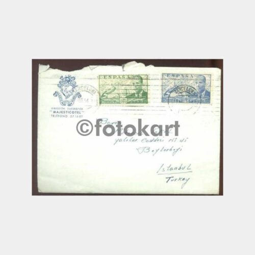 1954 Barselona ve Beylerbeyi Damgalı Zarf