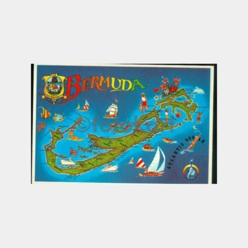 1985 Bermuda Adaları Harita Görünüş Kartpostal