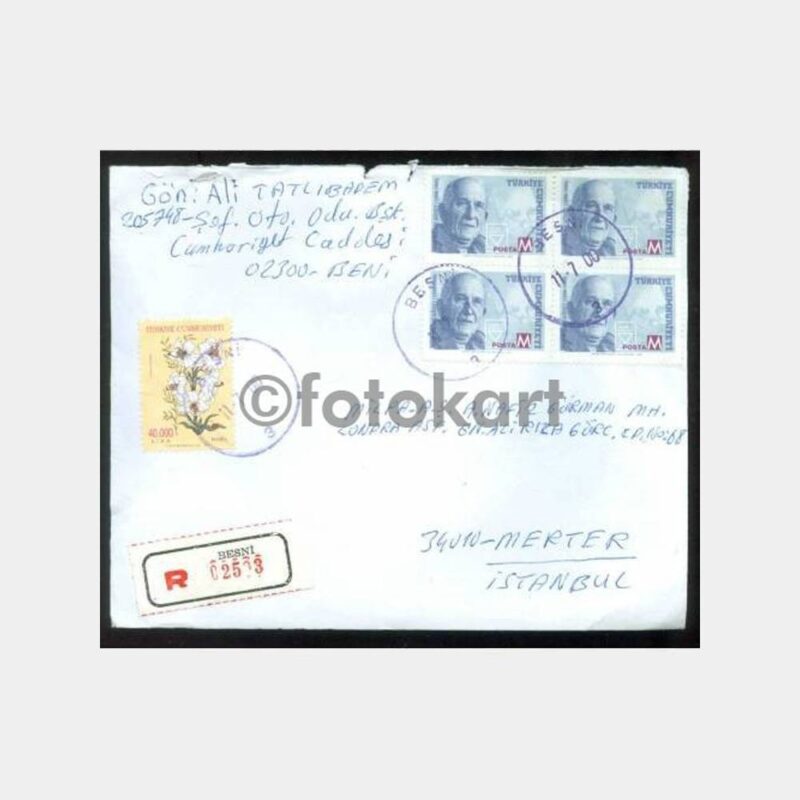 2000 Besni Postadan Geçmiş  Damgalı Zarf