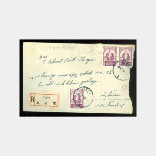 1953 Niğde Posta Damgalı Zarf