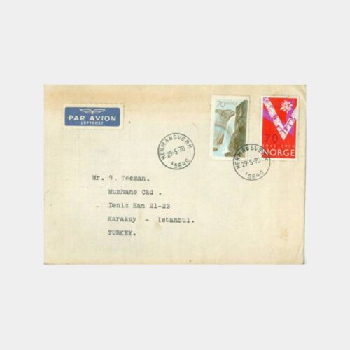 1970 Norveç Pullu Damgalı Zarf