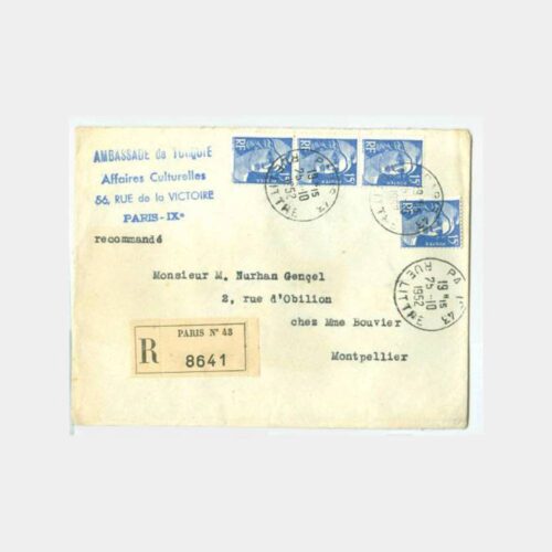 1952 Paris Türk Kültür Dairesi Damgalı Zarf