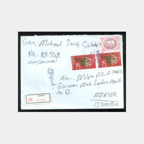 2000 Sason Postadan Geçmiş Damgalı Zarf