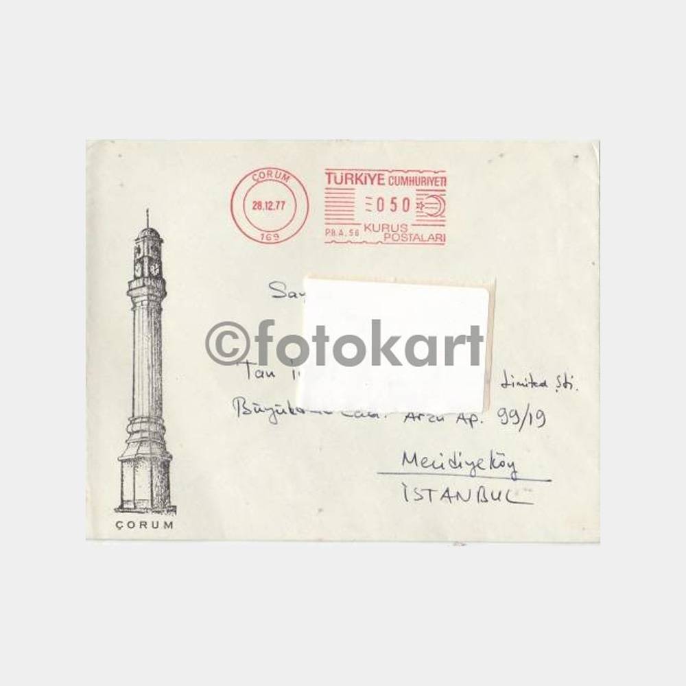 1977 Çorum Posta Damgalı Zarf