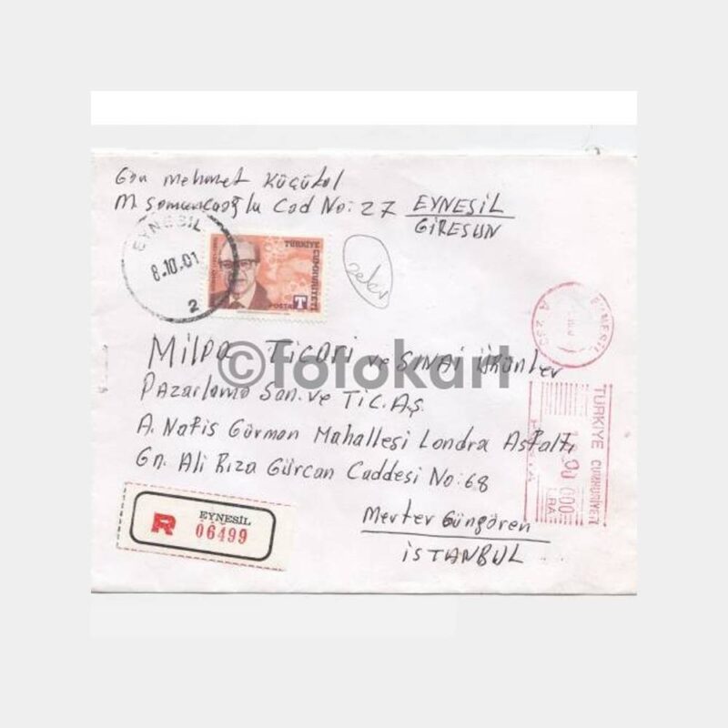 2001 Eynesil Giresun Posta Damgalı Zarf