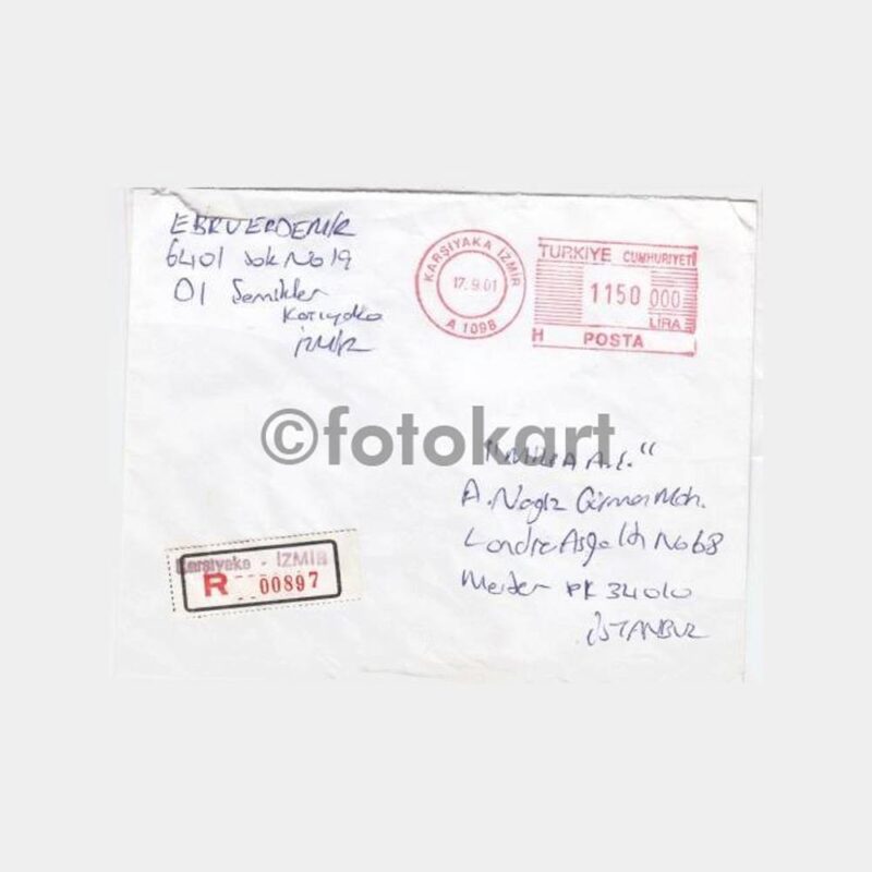 2001 İzmir Karşıyaka Posta Damgalı Zarf