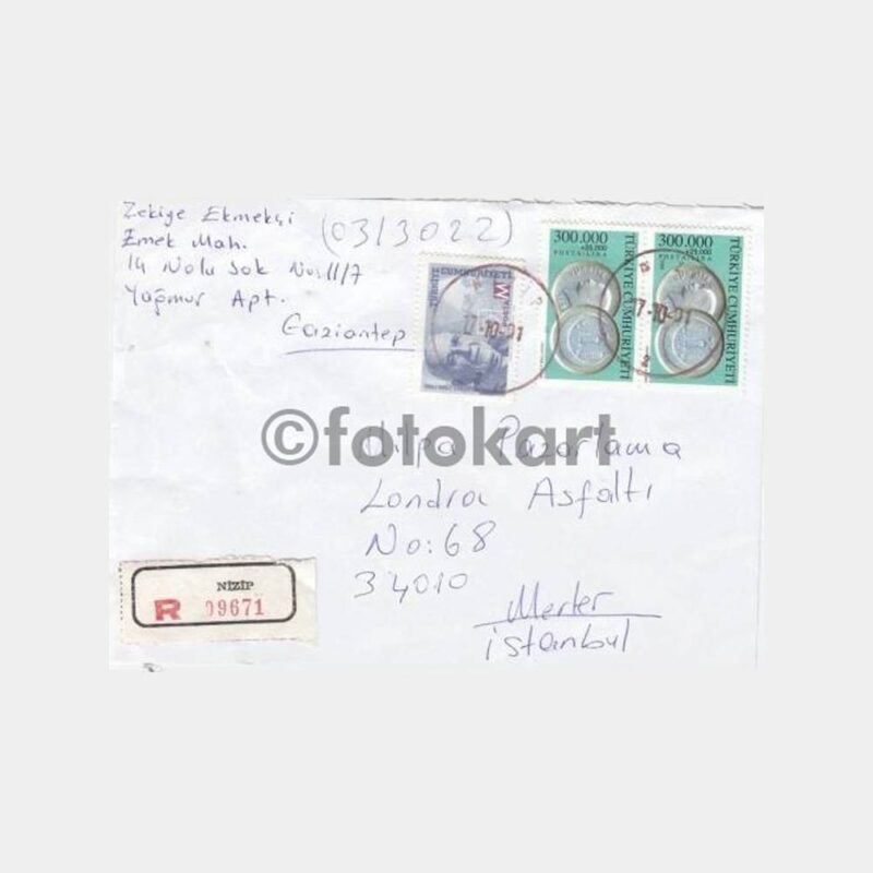 2001 Nizip Gaziantep Posta Damgalı Zarf
