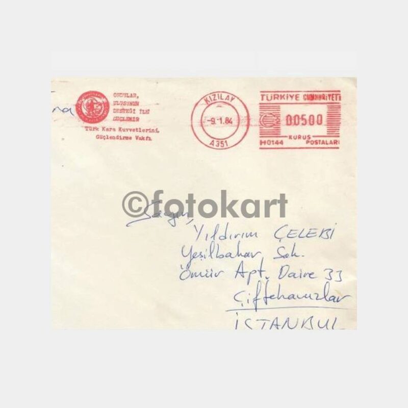 1985 Ordular Ulusun Desteği Posta Damgalı Zarf