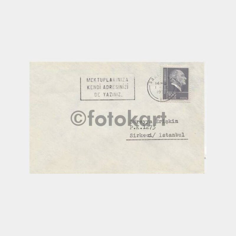 1970 PTT Çalışması Flam Damgalı Zarf