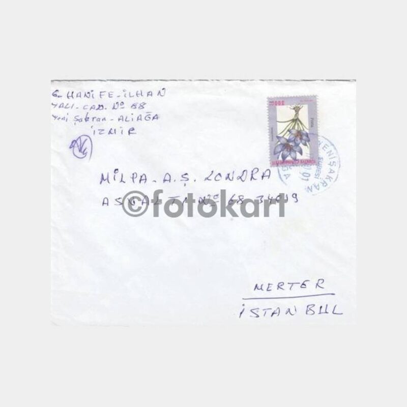 2001 Aliağa Yenişakran Posta Damgalı Zarf