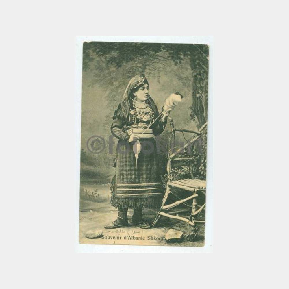 1900 Arnavutluk İşkodra Folklor Kadın Kartpostal