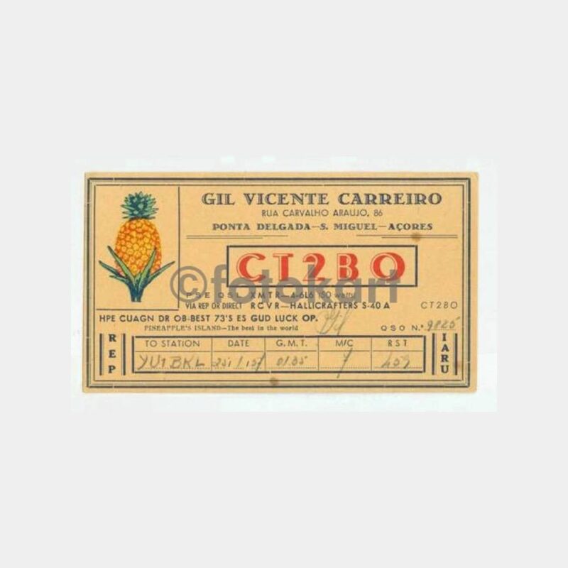 1956 Azor Adaları QSL Amatör Radyocu Kart
