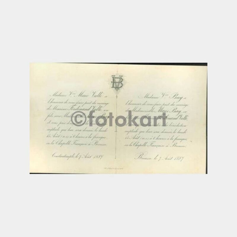 1878 Bursa Yabancı Aile Evlilik Davetiyesi
