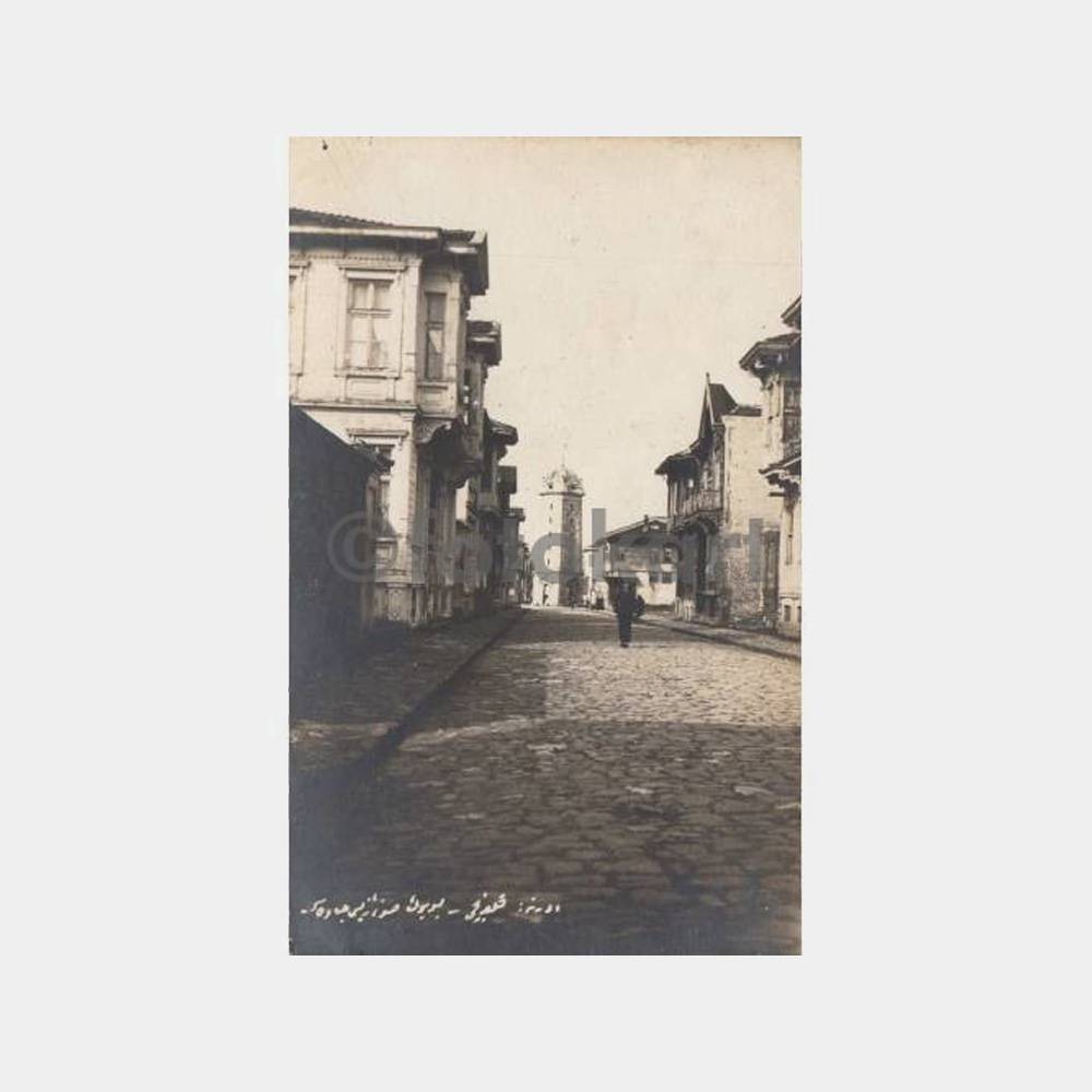 1929 Edirne Saat Kulesi Sokak Görünüş Kartpostal