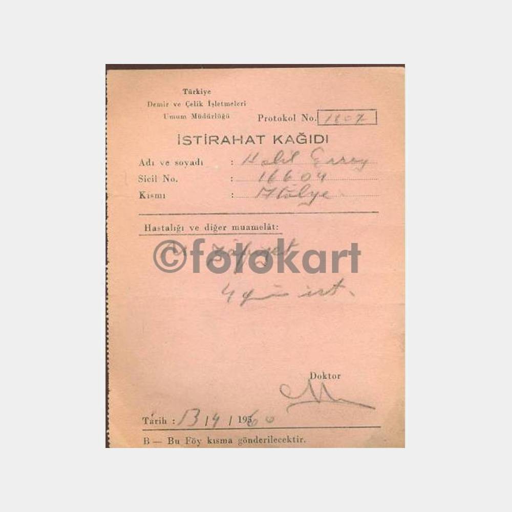 1960 Karabük Demir Çelik İstirahat Kağıdı
