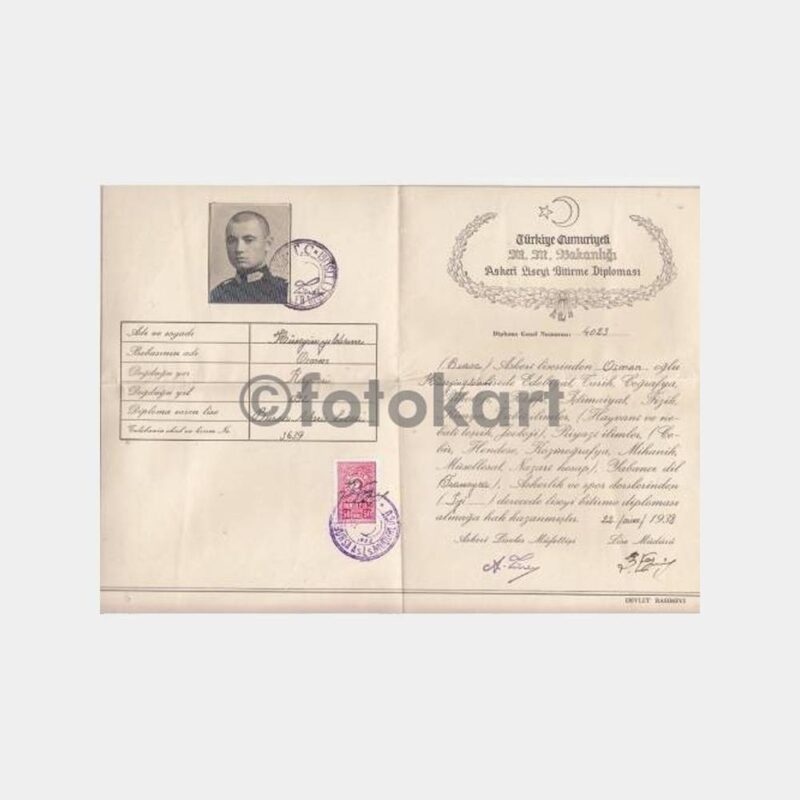 1938 Bursa Askeri Lisesi Diploması