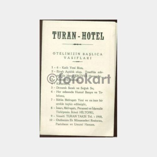 1970 Kayseri Turan Oteli Konulu Tebrik Kart