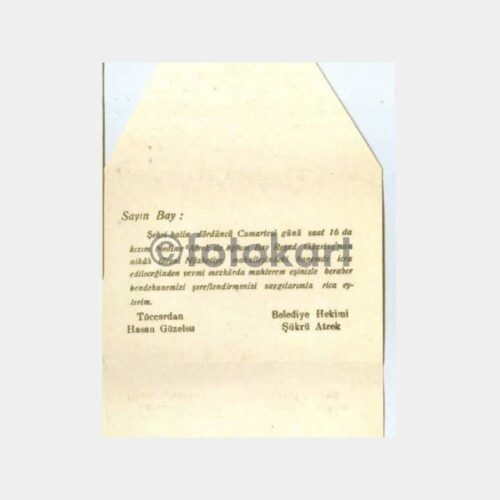 1931 Mersin Nüzhetiye Mahallesi Nikah Davetiyesi