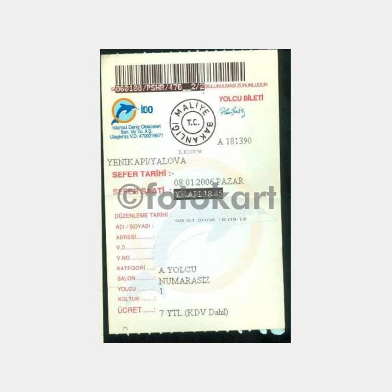 2006 İDO Yenikapı-Yalova Yolcu Bileti
