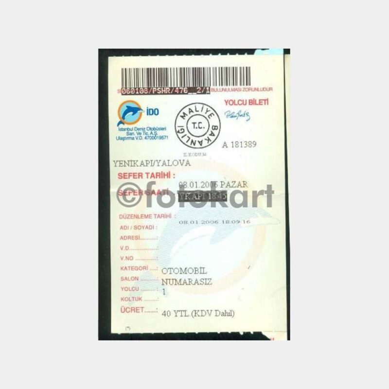 2006 İDO Yenikapı-Yalova Yolcu Bileti