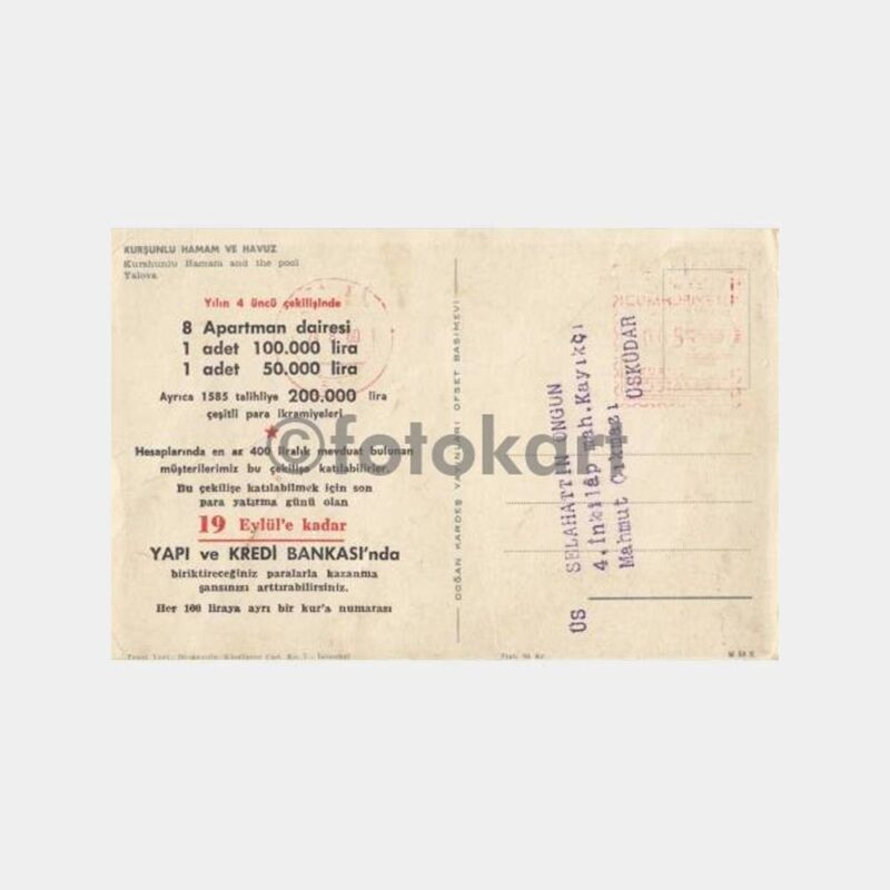 1960 Yalova Kaplıcaları Yapı Kredi İkramiye Kartı - Görsel 2