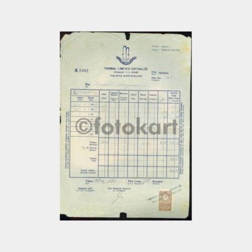 1950 Yalova Termal Kaplıca Faturası