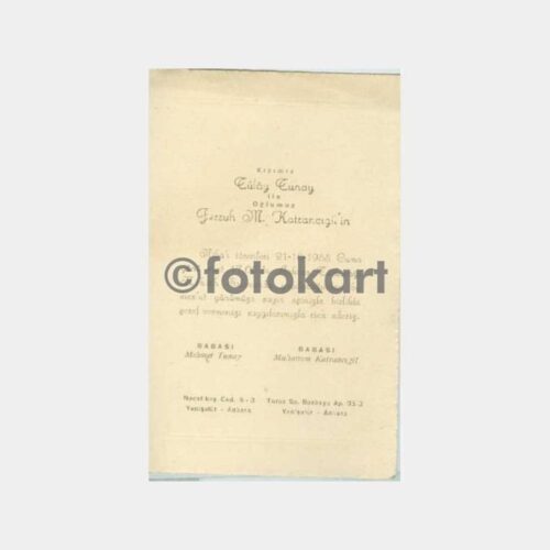 1955 Ankara Türkocağı Nikah Davetiyesi