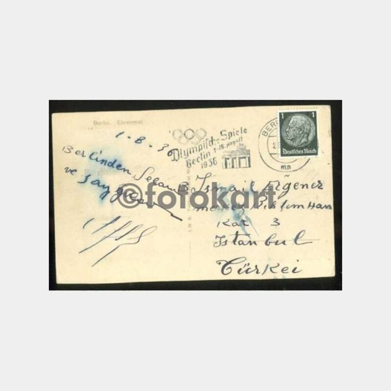 1936 Berlin Olimpiyat Flam Damga Kartpostal - Görsel 2