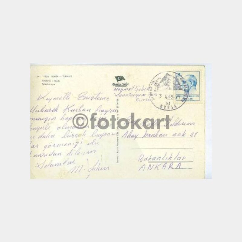 1965 Bursa Sanatoryum Turistik Damga Kartpostal - Görsel 2