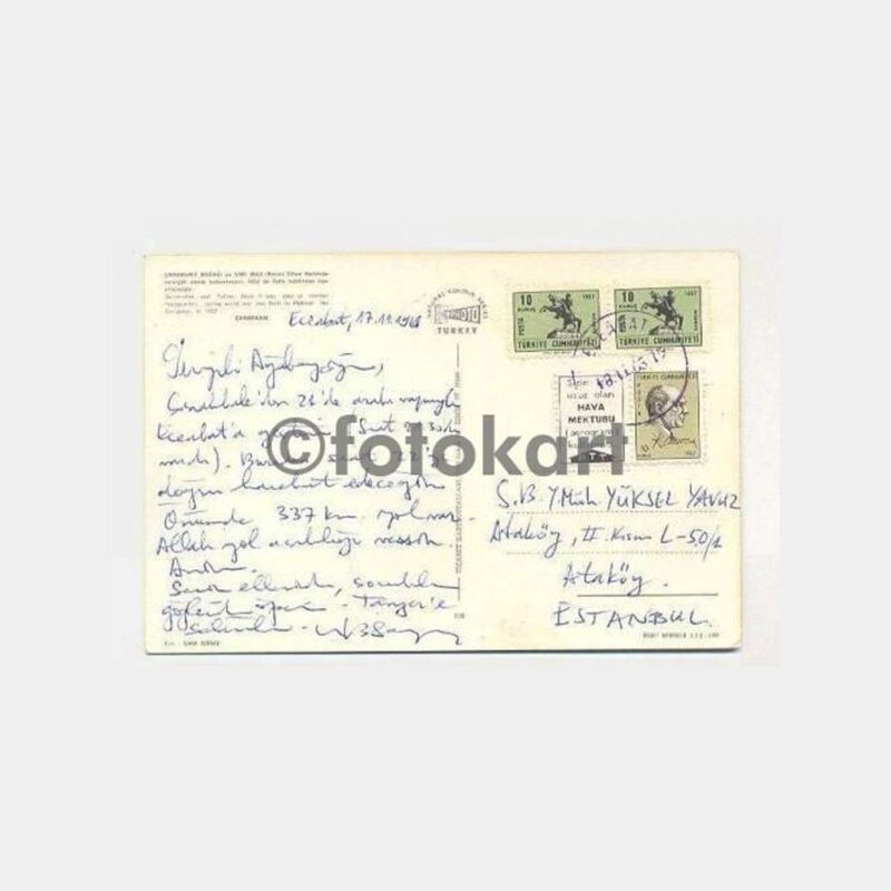 1968 Çanakkale Sarı Kule Damgalı Kartpostal - Görsel 2