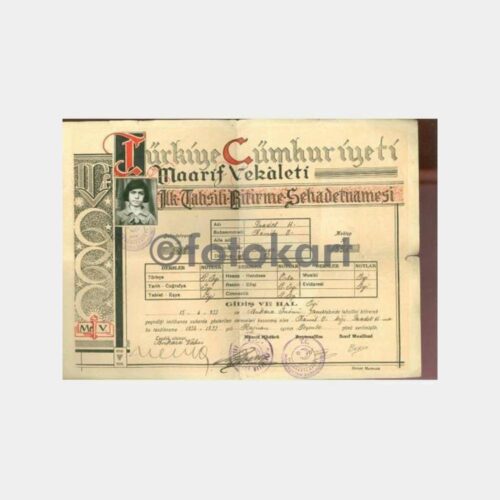 1933 Ankara İnönü İlkokul Diploması