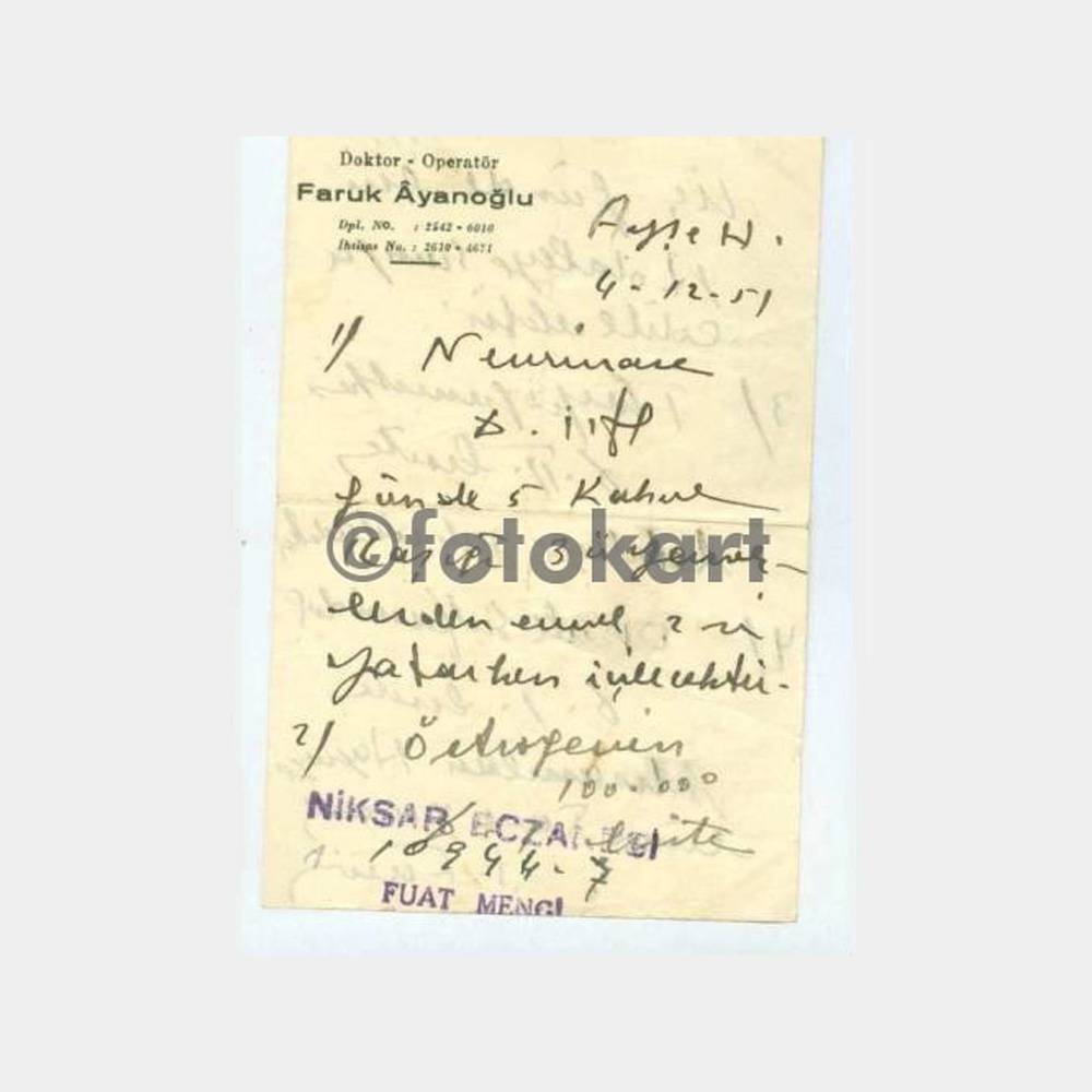 1951 Fenerbahçe Dr. Faruk Ayanoğlu Reçetesi