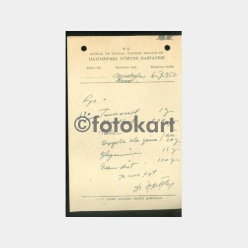 1952 Haydarpaşa Numune Hastsnesi Reçetesi