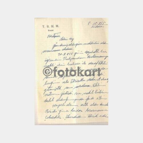 1955 TBMM Antetli Kağıda Yazılmış Mektup