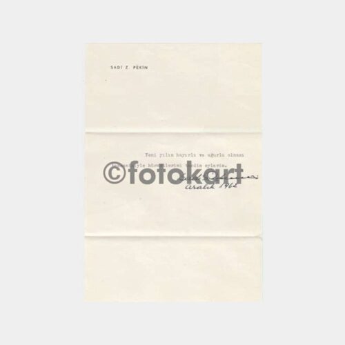 1962 Sadi Pekin Muğla TBMM Tebrik Yazısı