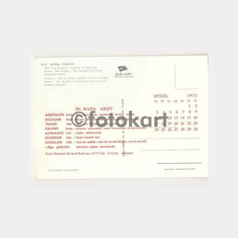 1972 Ankara Doktor Baha Akşit Baskılı Kartpostal - Görsel 2