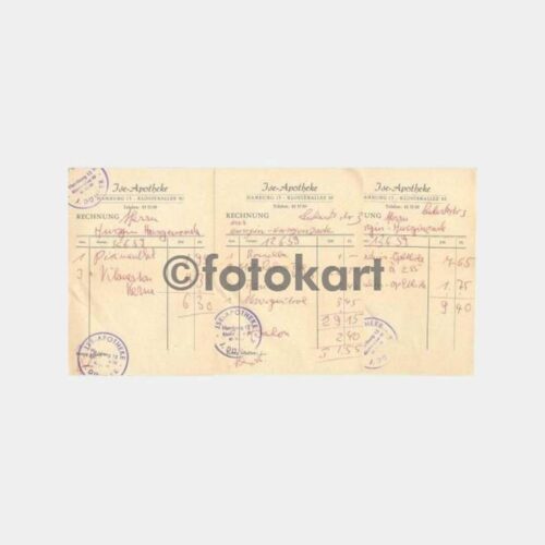 1959 Almanya Hamburg 3 Adet Eczane Makbuzu