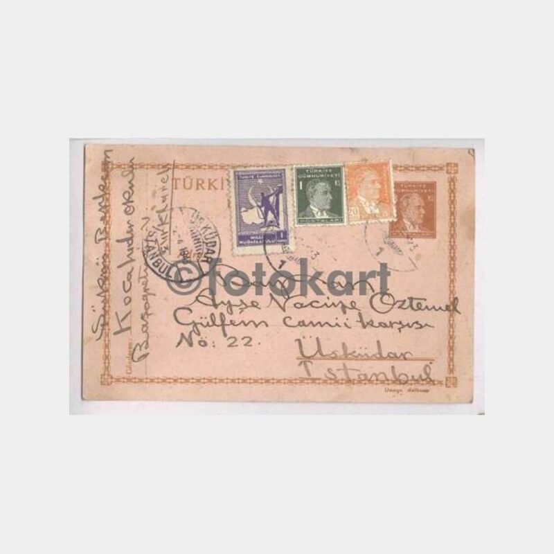 1943 Ata 3 Kr. Damgalı Posta Kartı