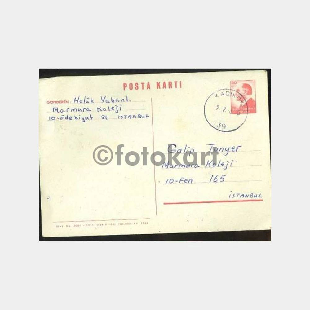1964 Ata Baskılı Damgalı Posta Kartı